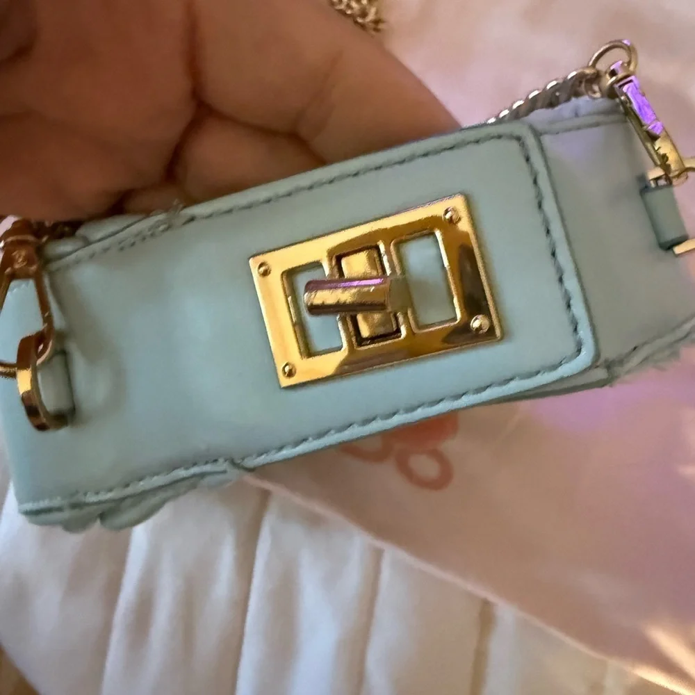 Aldo Sky Blue Quilted Shoulder Bag with Gold Chain